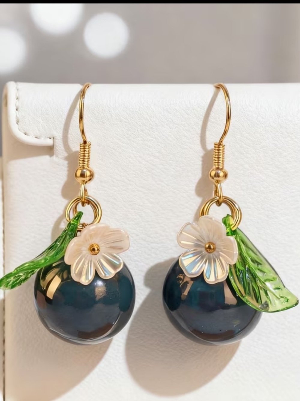 Gold Tone Cute Blueberry Drop Earrings